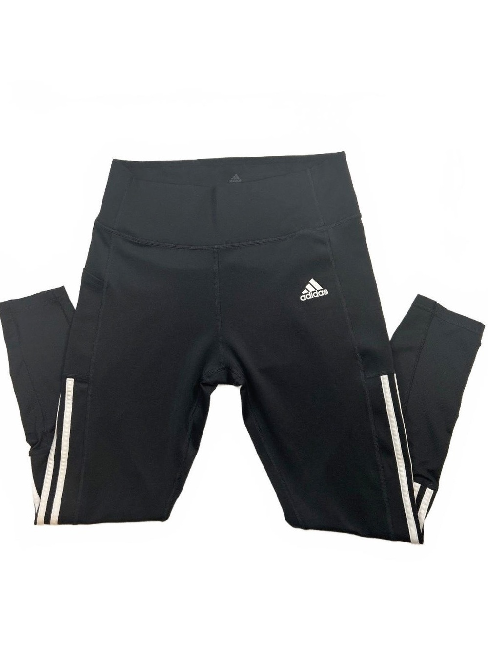 Adidas Women's Black AEROREADY Leggings with White Stripes, Size Large